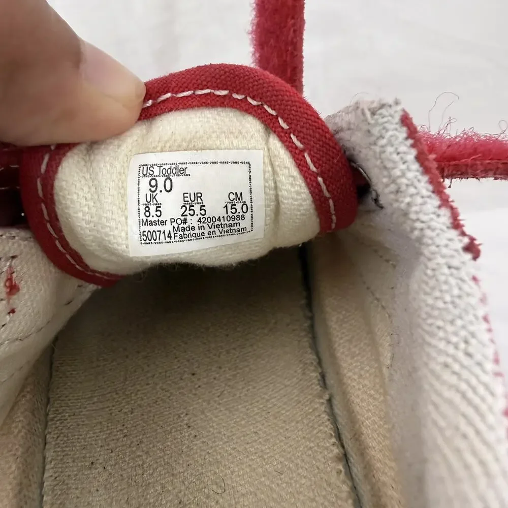 Vans Old Skool V Toddler Size 9.0 Red Hook & Loop Canvas Suede Sneakers Shoes